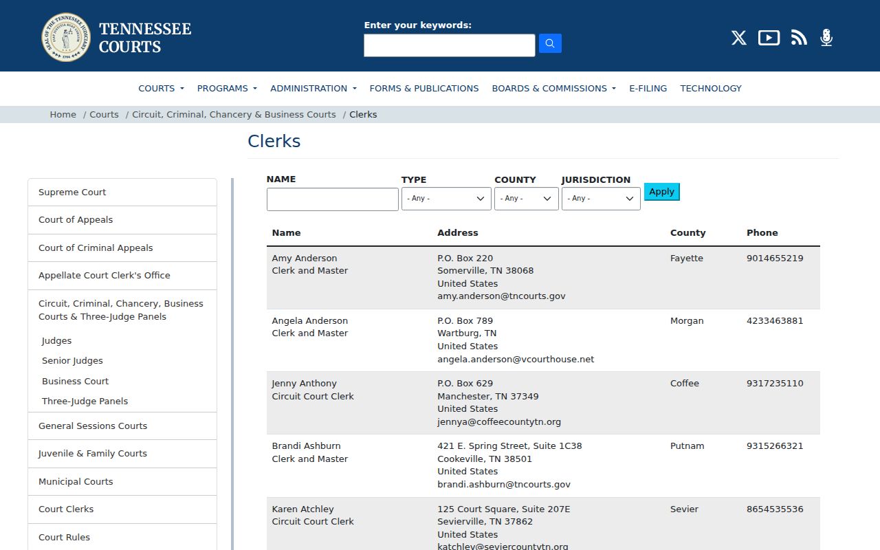 Lake County criminal court cases Tennessee clerk directory