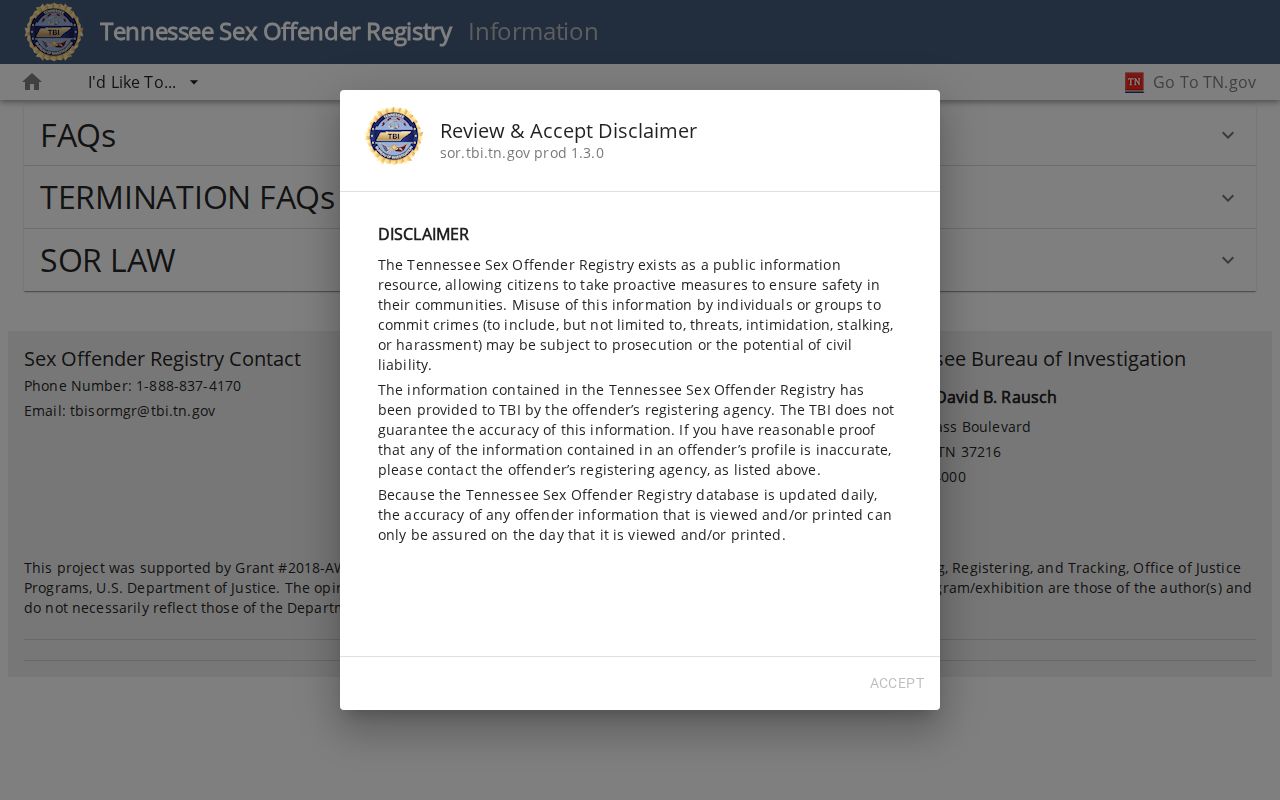 Lake County sex offender registry information from the Tennessee Bureau of Investigation