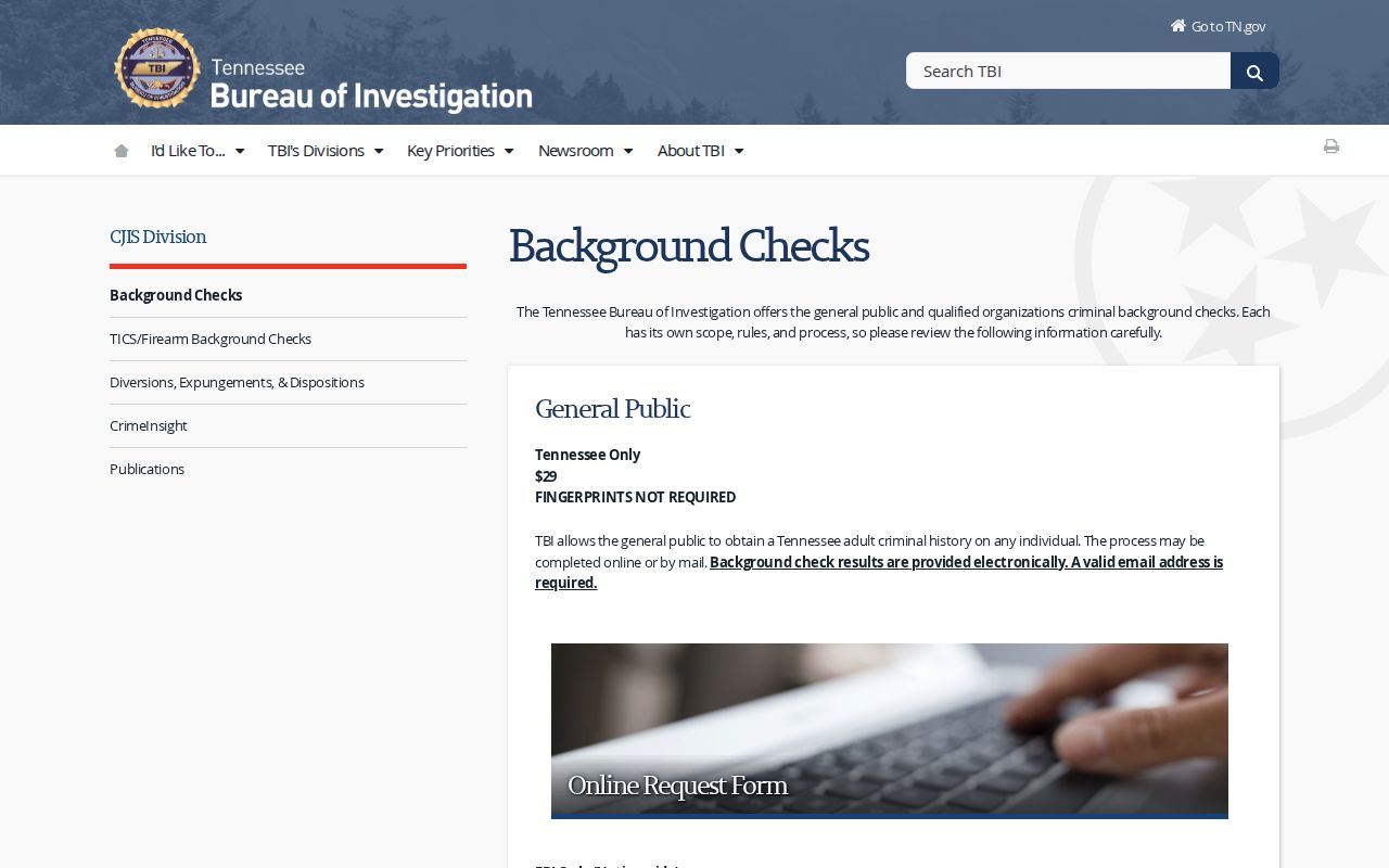 TBI background checks for Lake County criminal history